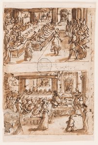 Dans af Salome; Verso, ovenfor: Daniels fortolkning af kong Nebukadnezars anden drøm, foreløbig design til "Spiritus Consilii" (Rådets ånd), plade 3 i trykserien "Helligåndens syv gaver"; Verso, nedenfor: To ovaler, o af Jan van der Straet, called Stradanus