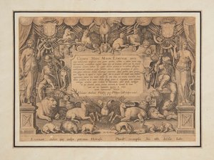 Dedikationsside for sættet "Medici-familiens sejr og triumf" af Jan van der Straet, called Stradanus