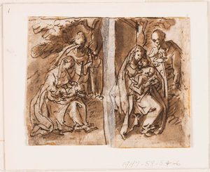 Halv side af en skitsebog; Jomfru og barn og en tredje figur af Jan van der Straet, called Stradanus