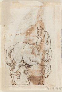 Side i en tegnebog; Studie til maleri af Sankt Magdalen; En hingst af Jan van der Straet, called Stradanus