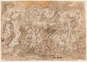 Side i en skitsebog; Apollo og Aurora af Jan van der Straet, called Stradanus