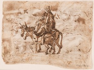Side i en skitsebog; Flyvning til Egypten; Korsfæstelse af Jan van der Straet, called Stradanus