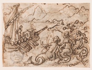 Side i en skitsebog: Ulysses passerer sirenerne (recto); Ulysses i underverdenen (verso) af Jan van der Straet, called Stradanus