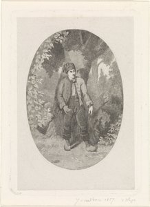 Mand ved et træ i en skov af Jan van der Veen (prentmaker)