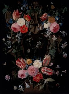 En krans af blomster af Jan van the Elder Kessel