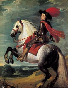 Rytterportræt af Philip IV. Filip IV (1605-1665), konge af Spanien repræsenteret i en alder af 20. Maleri af Jan van Kessel I dit Le Vieux (1626-1679)
