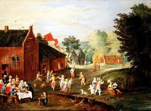 Bønder, der fester i en landsby af Jan van the Elder Kessel