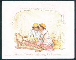 Victoriansk julekort med to unge drenge (chromolitho)