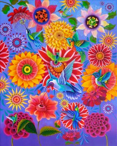 Hummingbirds, 2024 (olie på lærred) af Jane Tattersfield