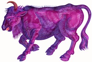 Raging Bull Taurus, 1996, (blæk og gouache) af Jane Tattersfield