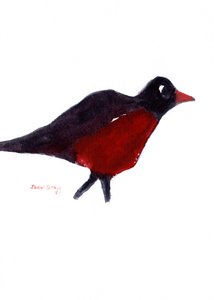 Robin Red Breast Hunting, 2023 (akvarel på papir)