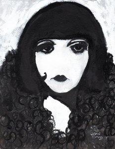 Siren in a Faux Fur Coat, ca. 2020 (sumi-blæk og gesso på papir) af Janel Bragg