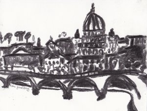 Peterskirken i Rom, ca. 2014 (kul på papir) af Janel Bragg