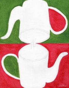 Tekande Yin Yang i pink og grøn, ca. 2025 (akvarel på papir) af Janel Bragg