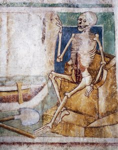 Hrastovlje befæstede kirke, Treenighedskirken, Dødsåbningsplade af graven, Dødedansen (1490), detaljer fra fresker af Janez Iz Kastva, Slovenien af Janez Kastav