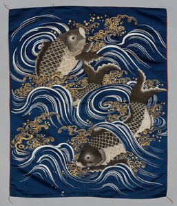 Gaveomslag (Fukusa) med karper i bølger af Japan, Meiji period