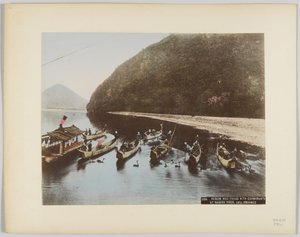 Skarvfiskeri på Nagara-floden, Gifu-præfekturet, Japan (håndfarvet s/h-billede) af Japanese Photographer
