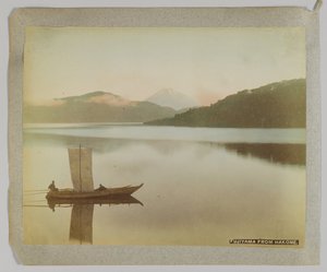 Fujiyama fra Hakone, Kanagawa-præfekturet, Japan (håndfarvet s/h-billede) af Japanese Photographer
