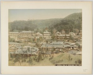 Generel udsigt over Maruyama Park, Kyoto, Japan (håndfarvet sort/hvid foto) af Japanese Photographer