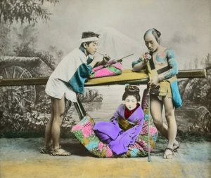 Håndfarvet japansk albumintryk, ca. 1880 af Japanese Photographer