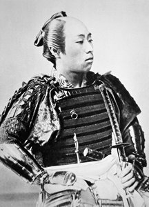 Samurai fra det gamle Japan med traditionel frisure (s/h foto)
