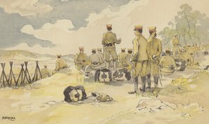 En bataljon af den kejserlige garde standser på vej til Liao-yang (chromolitho) af Japanese School