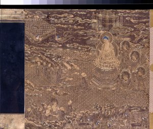 En Lotus Sutra handscroll frontispice miniature af Japanese School