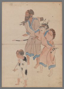 Ainu Hunters (blæk og farve på papir) af Japanese School