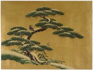 Bird in a Tree (wc mod guldjord på japansk papir) af Japanese School