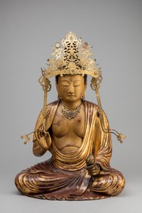 Bodhisattva Kannon med en lotusblomst (træ, forgyldning og lak) af Japanese School