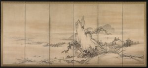 Chinese Landscape, en af et par seks-foldede skærme af Japanese School