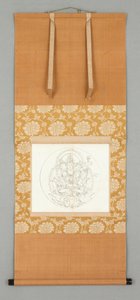 Tegning: Vajrasattva (repræsentant for alle
buddhaerne) og fire bodhisattvaer,
13. og begyndelsen af 14. århundrede (Hængende rulle: blæk på papir) af Japanese School