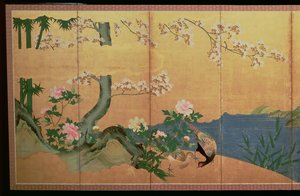 Hejrer i et vandløb med en ø af iris, Edo-perioden af Japanese School