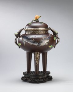 Emalje og blødt metal indlagt røgelse i jern, forseglet Koichi Shin (Takasaki Koichi), Meiji Period (jern, guld, sølv og emaljer) af Japanese School