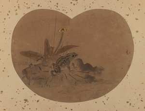 Fan-maleri af en frø (verso) (blæk og farve på papir) af Japanese School