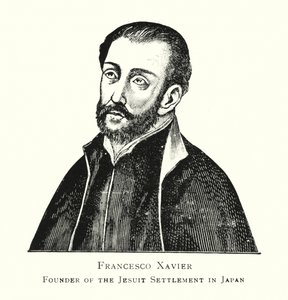 Francesco Xavier, grundlægger af jesuiterbosættelsen i Japan (litho) af Japanese School