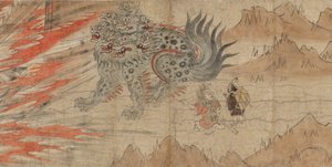 Illustrerede legender om Kitano Tenjin-helligdommen, slutningen af det 13. århundrede (blæk, skåret guld, papir) af Japanese School