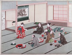 Japanere spiser, drikker og bliver underholdt i tehus (wc) af Japanese School
