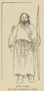 Jimmu Tenno, den første kejser af Japan (litho) af Japanese School
