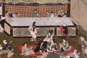 Kabuki teater på en messe i Kyoto, illustration efter et 17. maleri fra 