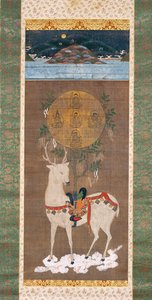 Kasuga-hjort med mandala, Muromachi-periode (1392-1573) (maleri på silke) af Japanese School