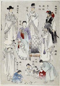 Korea: adelens traditionelle kostumer - japansk tryk af Japanese School