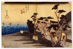 Landskab i regnen. Japansk tryk. sd. 19. århundrede. af Japanese School