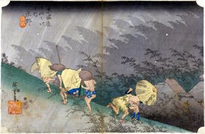 Landskab i regnen. Japansk tryk. sd. 19. århundrede. af Japanese School