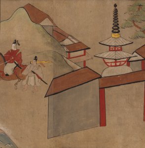 Mand rider nær pagode, illustration fra 