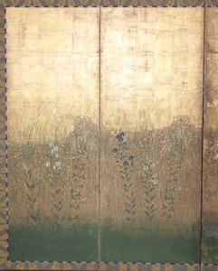 Moon In Musashi Plain (farve og guld på papir) af Japanese School