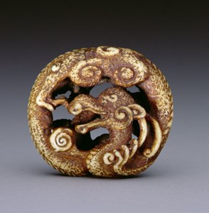 Netsuke skildrer en vanddrage, ca. 1870-80 (hjort-gevir) af Japanese School