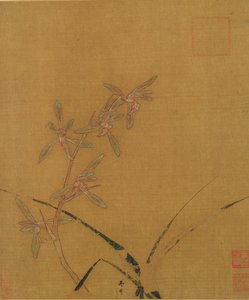 Orkideer (blæk på silke) af Japanese School