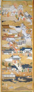 Osakazu Byobu - Japansk foldeskærm med otte paneler (maleri) af Japanese School
