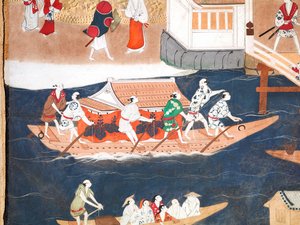 Osakazu Byobu - Japansk foldeskærm med otte paneler (maleri) af Japanese School